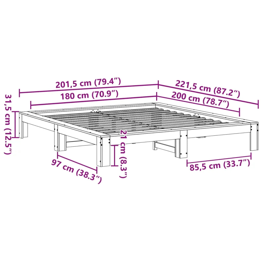 Letto senza Materasso Bianco 180x200 cm Legno Massello di Pino 3308730