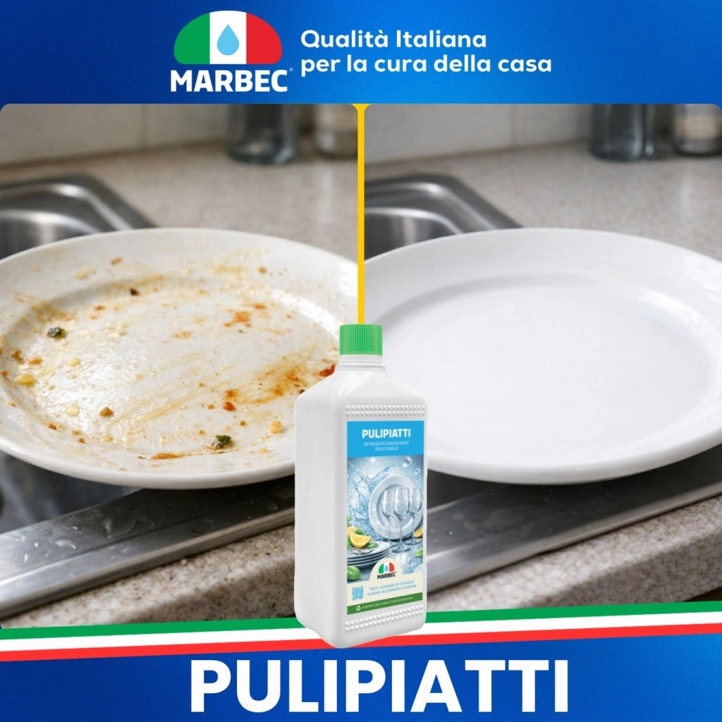 Detergente Piatti Concentrato, Sgrassa a Freddo, Risciacquo Rapido, Profumo Limone Marbec PULIPIATTI - 1LTx6Pz