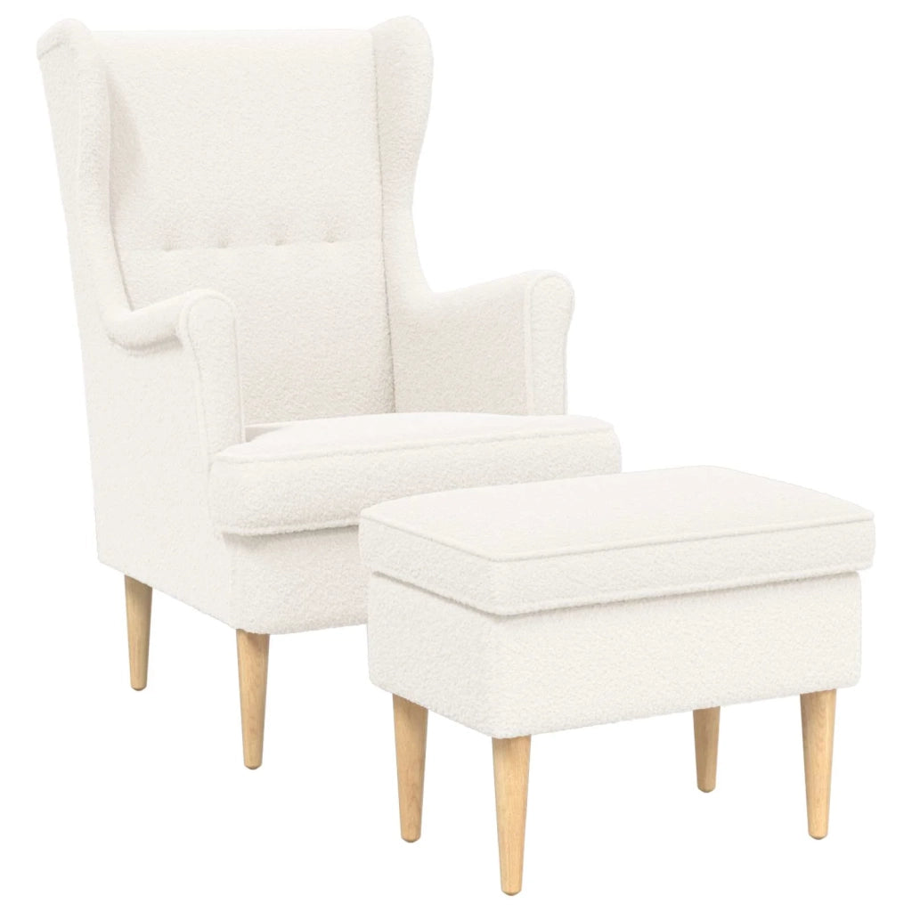 Poltrona con Ottomano 2 pz Crema Bouclé 3418834