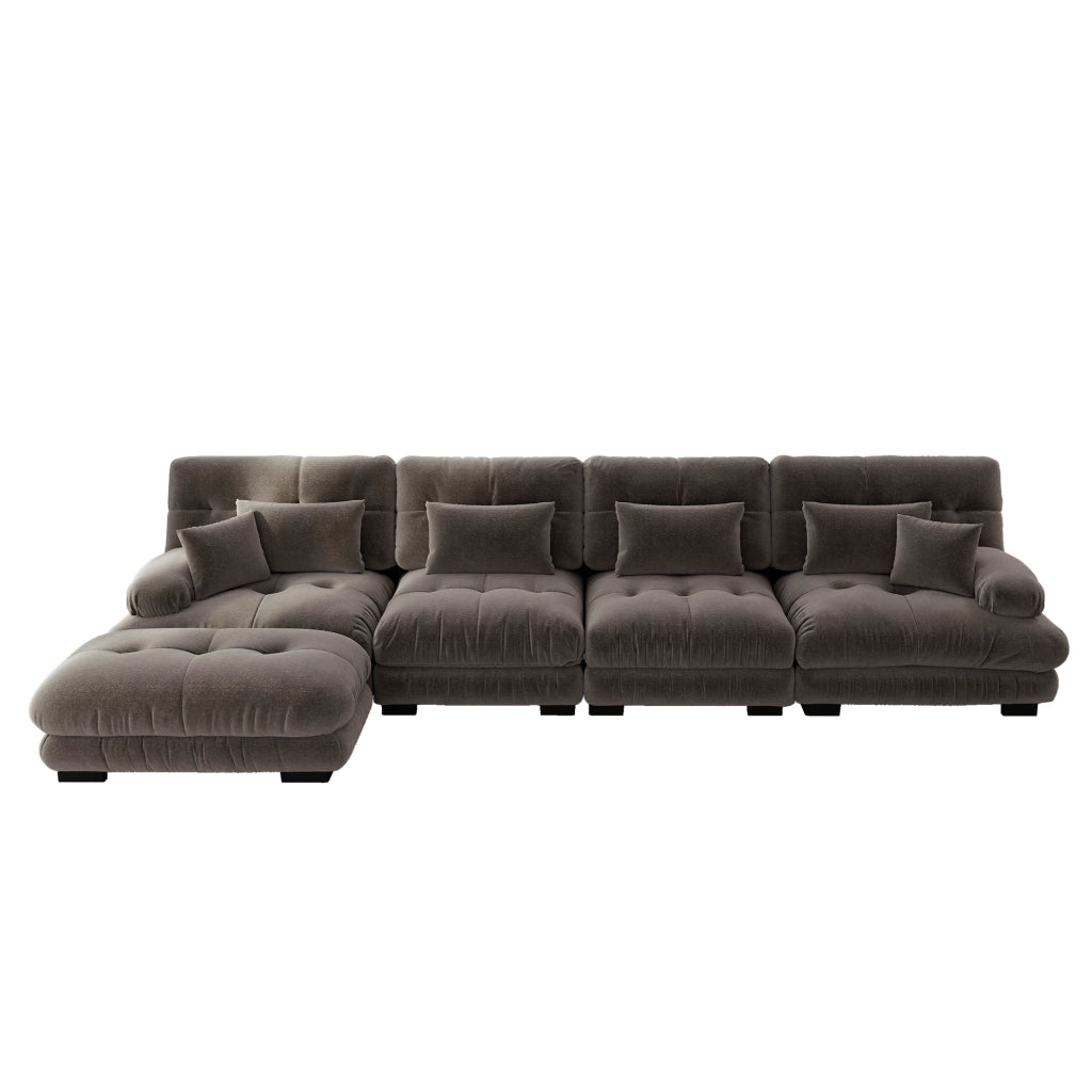 Divano modulare 4 posti con ottomane mobili 406x145x81 cm in ciniglia marrone