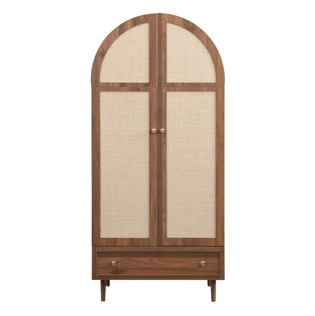 Armadio 79x50x175 cm con ante rivestite in tessuto e cassetto in MDF naturale