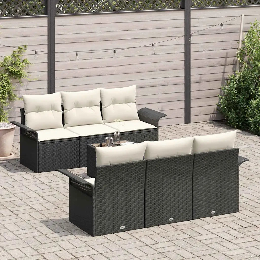 Set Divano da Giardino 7 pcs Nero e Crema polyrattan 3353916