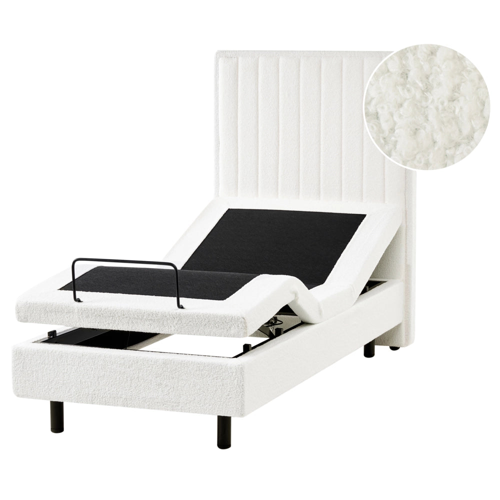 Letto singolo Tessuto bianco sporco regolabile Elettricamente con Telecomando 80 x 200 cm camera da letto cameretta