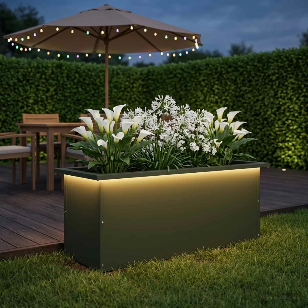 Fioriera da giardino con LED Verde Oliva 30 x 80 x 30 cm 8008104