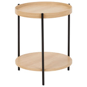 Tavolino con struttura in metallo con un 1 ripiano rotondo legno chiaro stile moderno