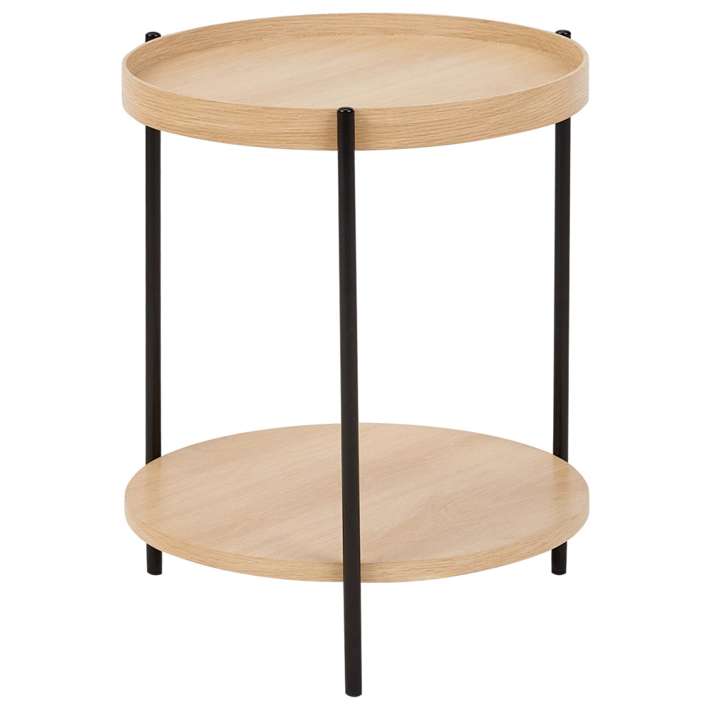 Tavolino con struttura in metallo con un 1 ripiano rotondo legno chiaro stile moderno