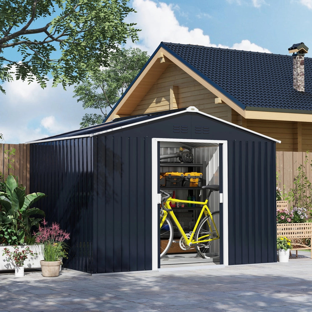 Casetta Box da Giardino Porta Attrezzi 277x195x192 cm con 2 Porte Scorrevoli Grigio Scuro