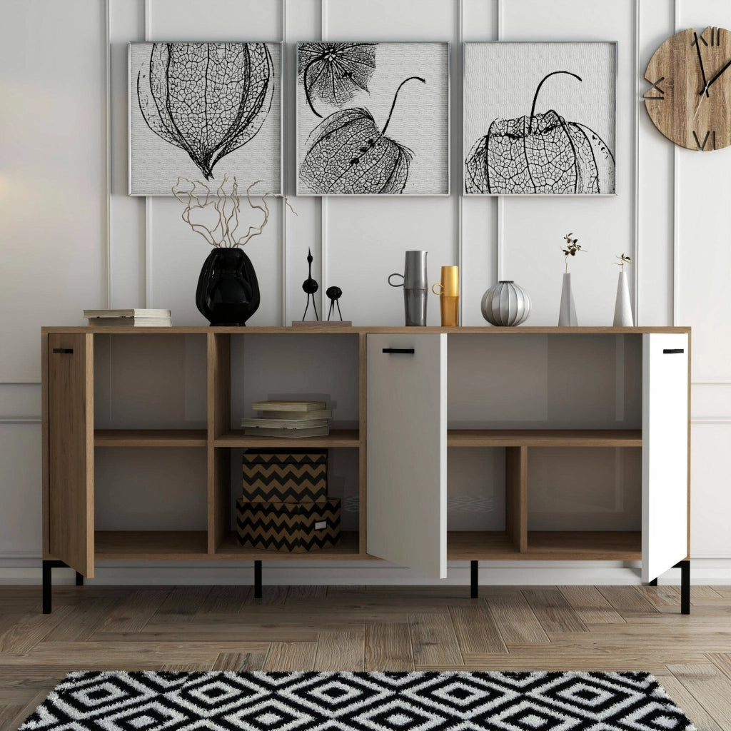 Madia Hato, Credenza 2 Ripiani, 180x45x80h cm Marrone Quercia