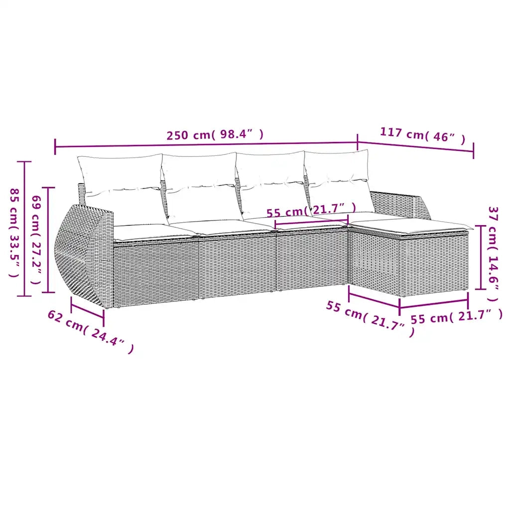 Set Divani da Giardino 5 pz con Cuscini Marrone in Polyrattan 3221293