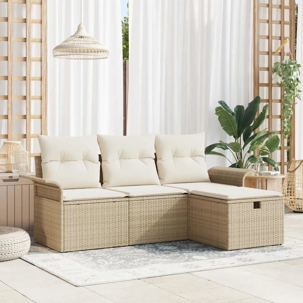 Set Divano da Giardino 4 pcs Beige e Crema polyrattan