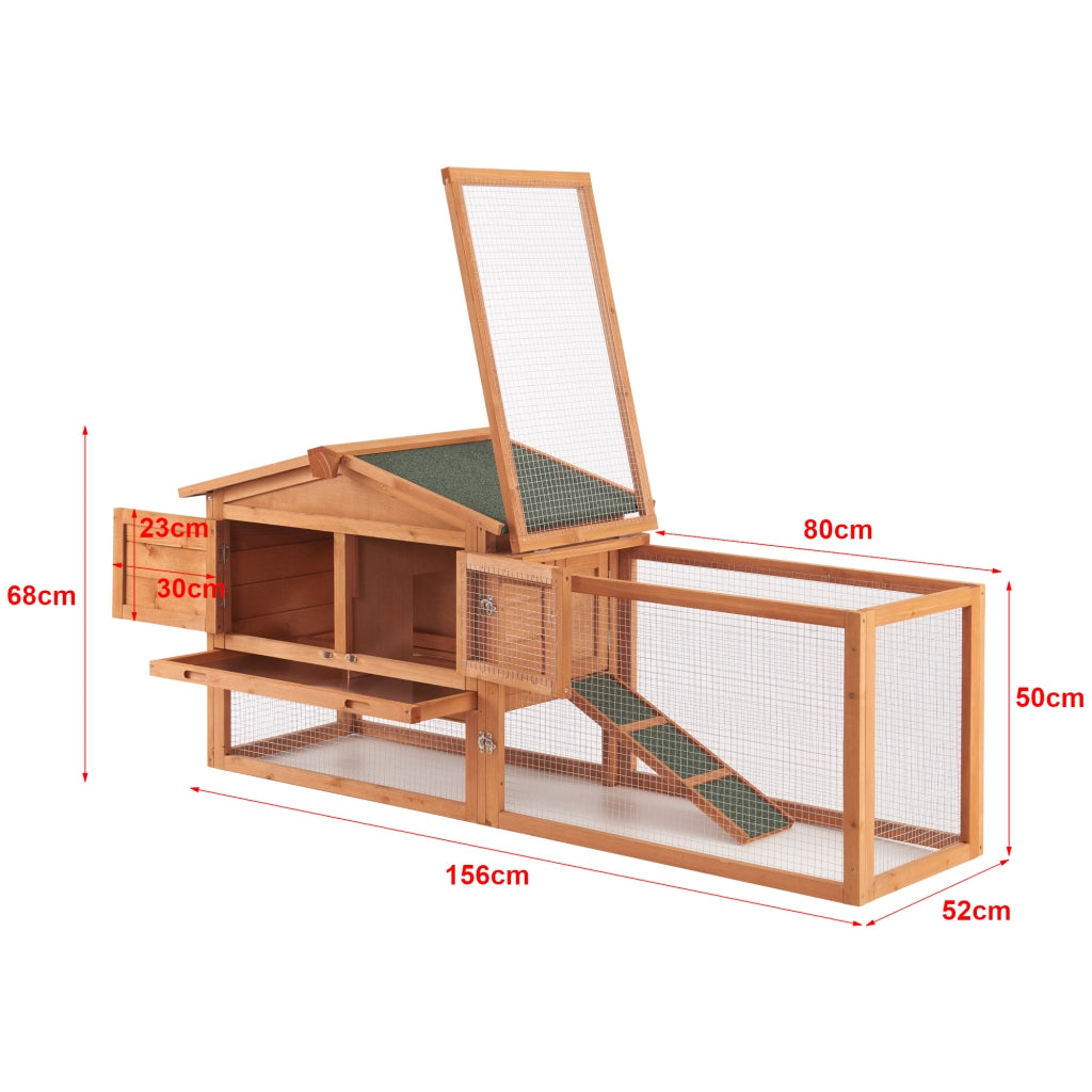 Conigliera 'Oberursel' (AxLxP): 68 x 156 x 52 cm Gabbia Recintata con Casetta in Legno [en.casa]