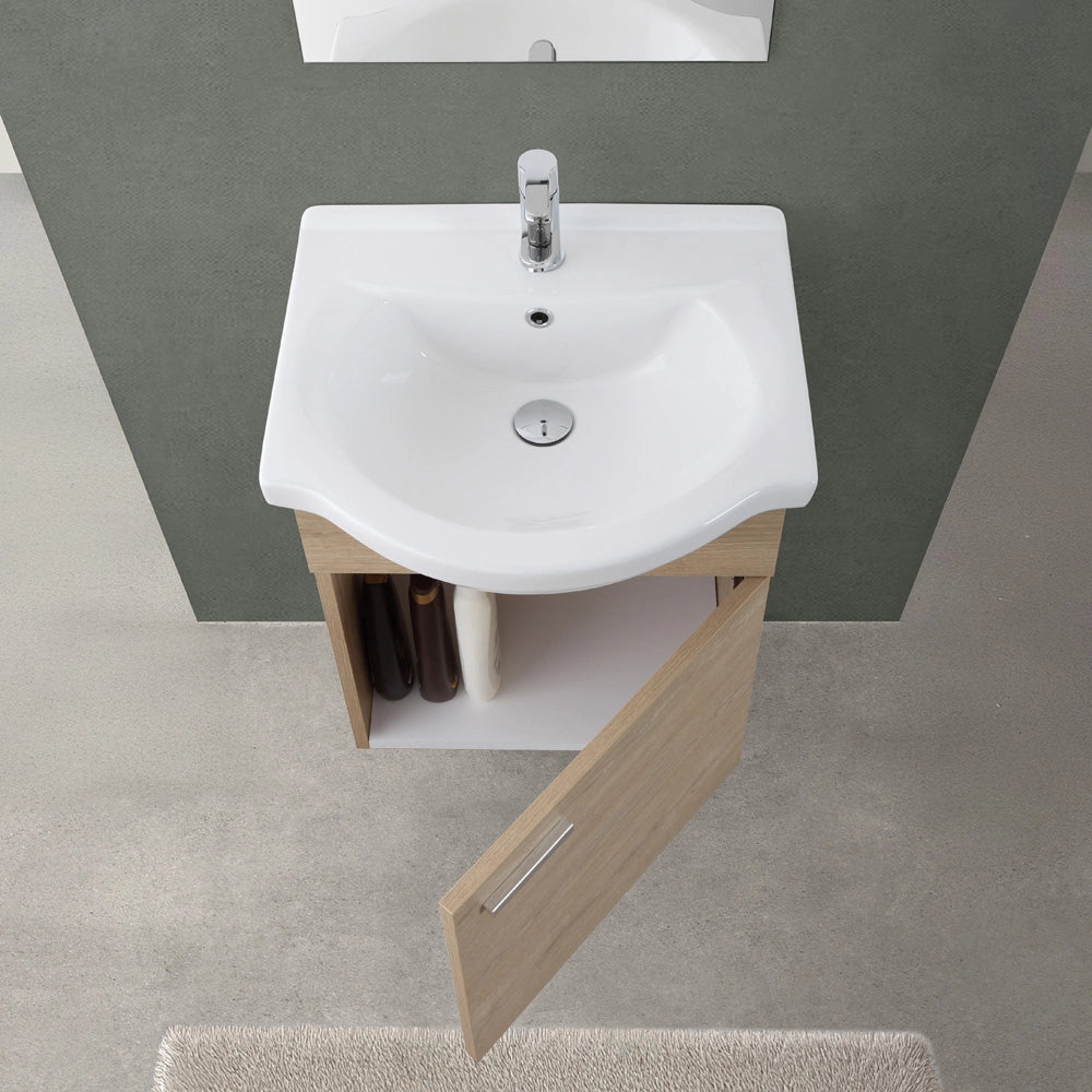 Mobile bagno sospeso 55 cm Rovere Dolomite completo di lavabo e specchio Desya