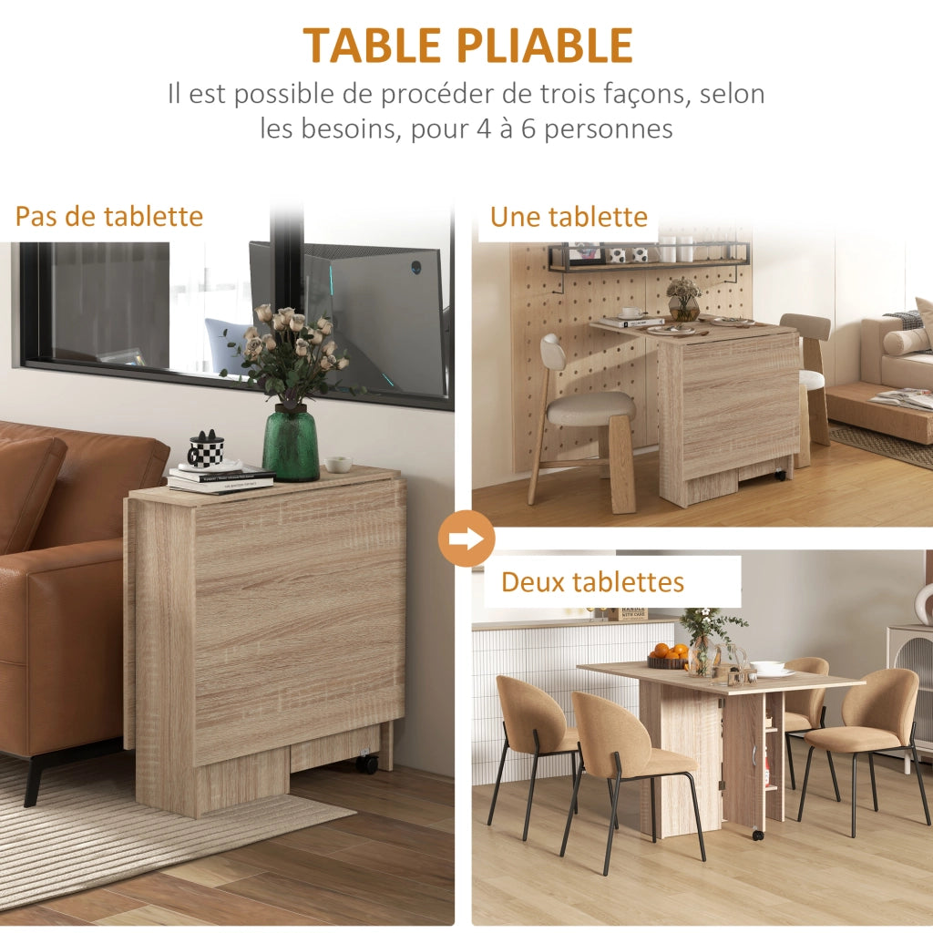 Tavolo da pranzo pieghevole con ruote e ripiani ¨C zephmum ¨C naturale 140x80x74