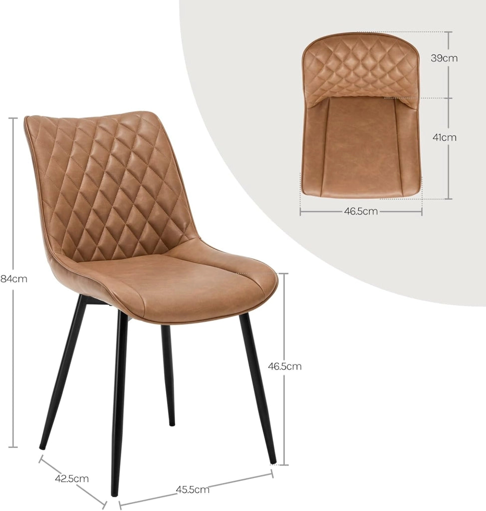 set di 2 sedie cucina moderne sedie imbottite Adatte per Sala da Pranzo, Soggiorno, Camera da Letto Estetica in Ecopelle Marrone chiaro Metallo BH210hbr-2