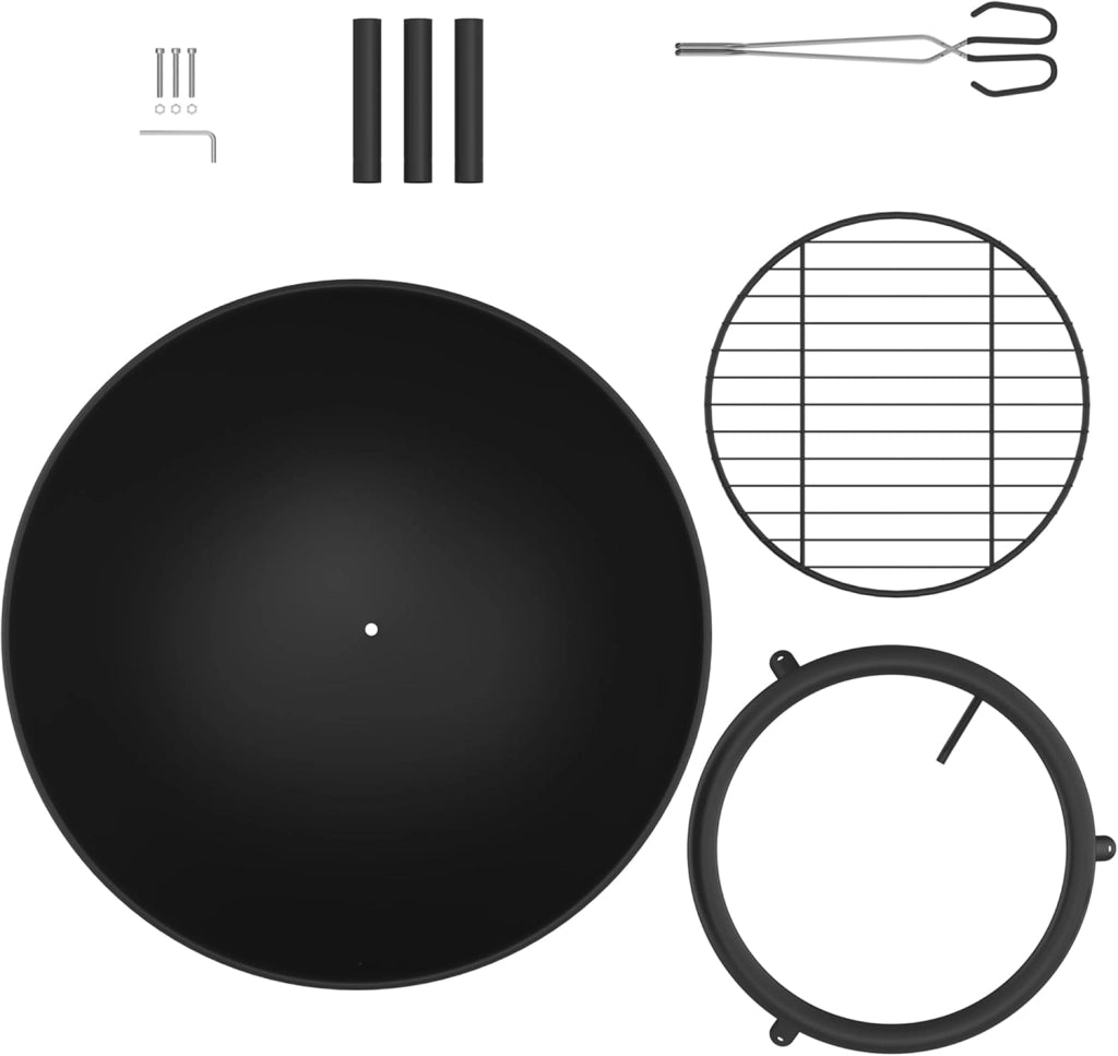 Braciere da 62 cm, braciere da giardino con griglia e morsetto a carbone, in metallo, per barbecue, campeggio