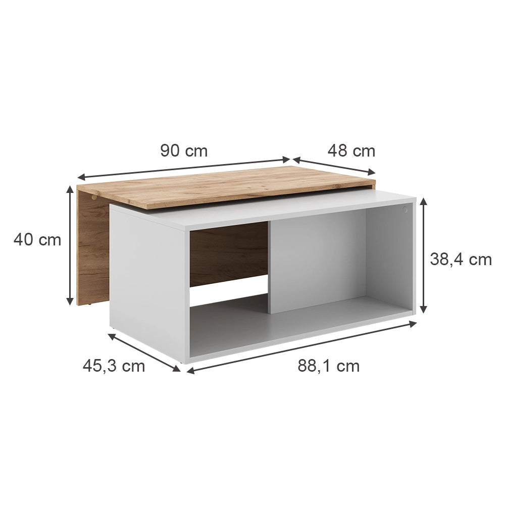 Vicco Tavolino da salotto Rovere bianco/dorato 90 x 48 cm