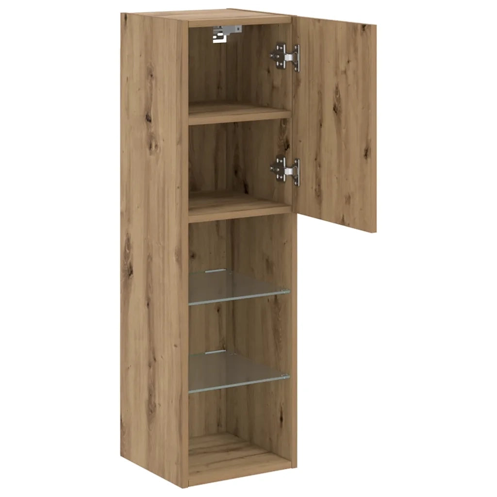 Mobile TV con Luci LED Rovere Artigianale 30,5x30x102 cm 857678