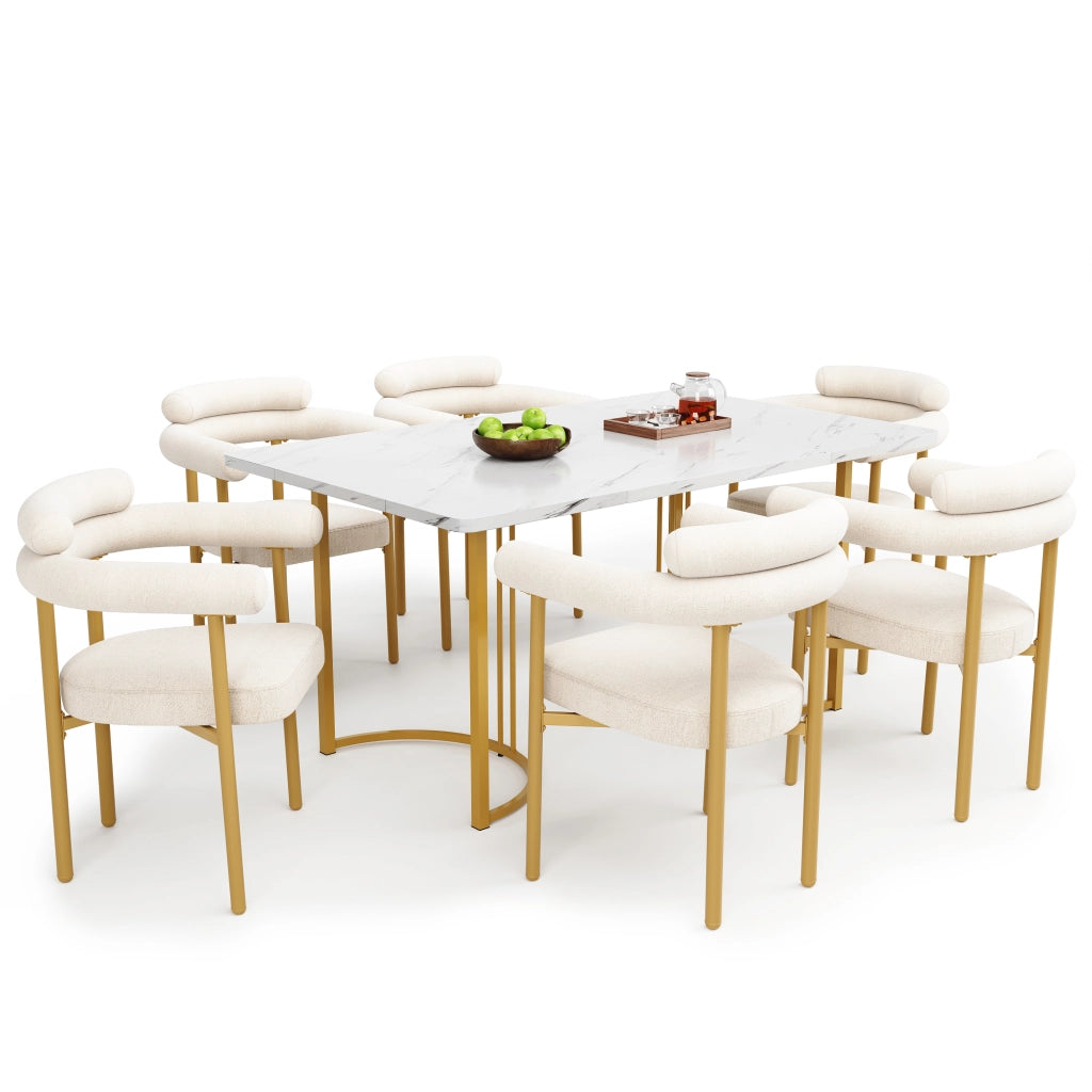 Tavolo da pranzo per 4 persone con 4 sedie in velluto, gambe in metallo, per cucina e sala da pranzo, beige e oro