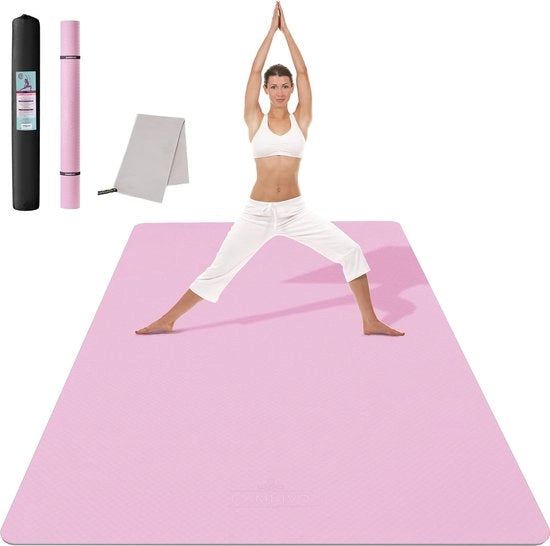 Mat di yoga XXL, 183 cm x 122 cm x 6 mm, mat di sport, mat di fitness, antiscivolo, mat di ginnastica con asciugamano, per sport, yoga, pilates, palestra, casa, allenamento