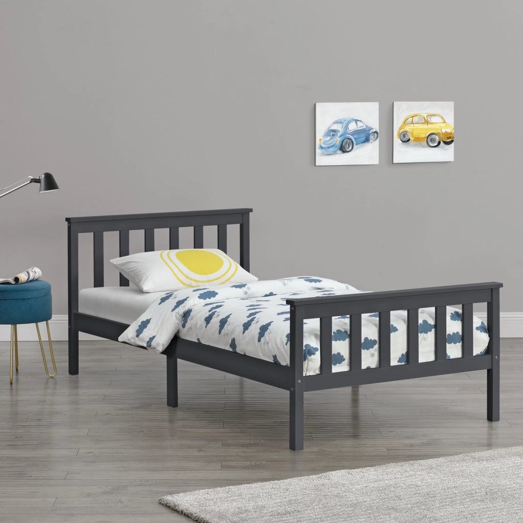 Struttura Letto Singolo Breda 90 x 200 cm Letto in Legno di Pino con Testiera e Pediera - Grigio Scuro [en.casa]