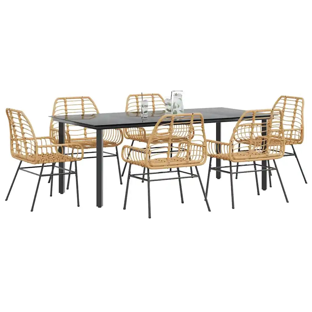 vidaXL Set Pranzo da Giardino 7pz Marrone Polyrattan Vetro