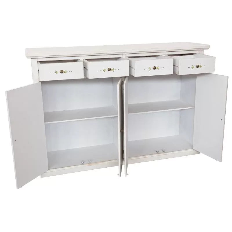 Madia credenza legno 4 porte shabby bianco anticato decoro filo verde 160x40x110 - Mobili 2G