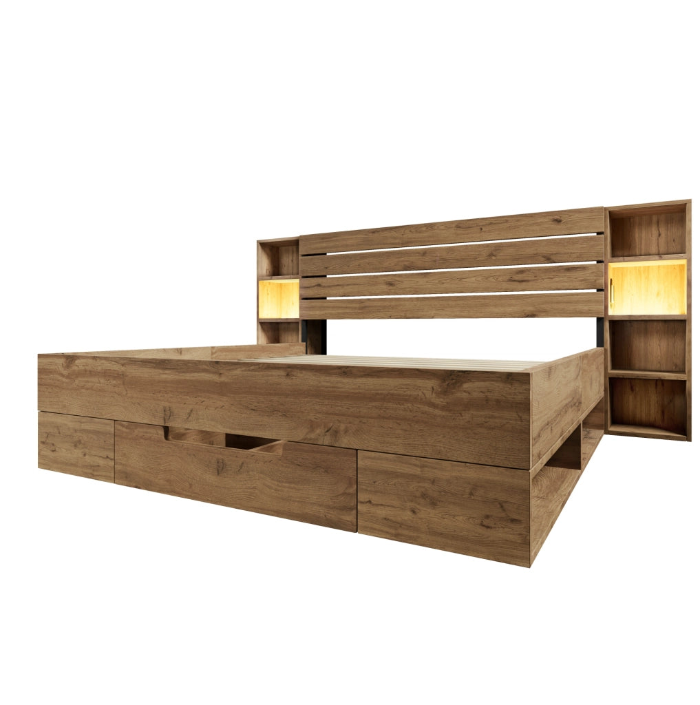 Letto matrimoniale 160x200 con testiera contenitore, LED e porte USB