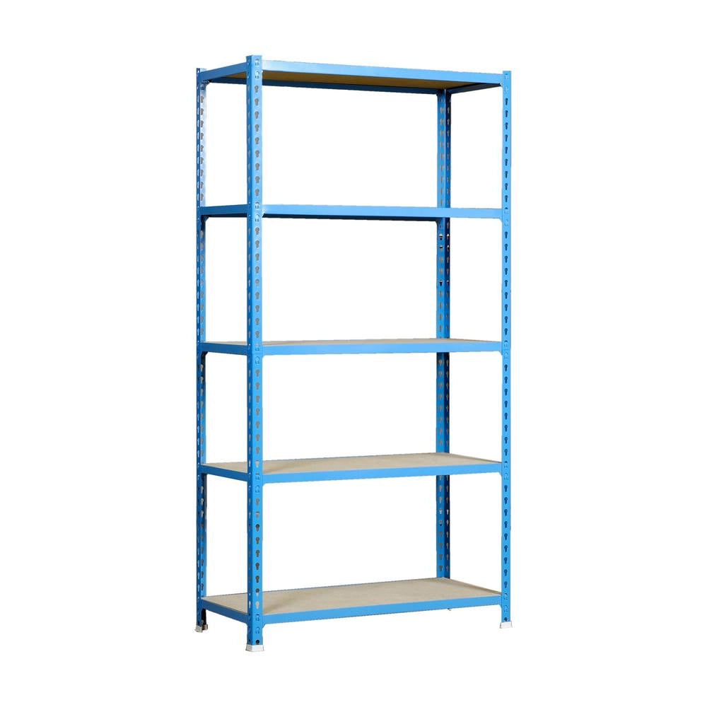 Scaffale in metallo Simon Rack senza viti colore blu/legno 5 ripiani 2000x1200x500 mm Made in Spain