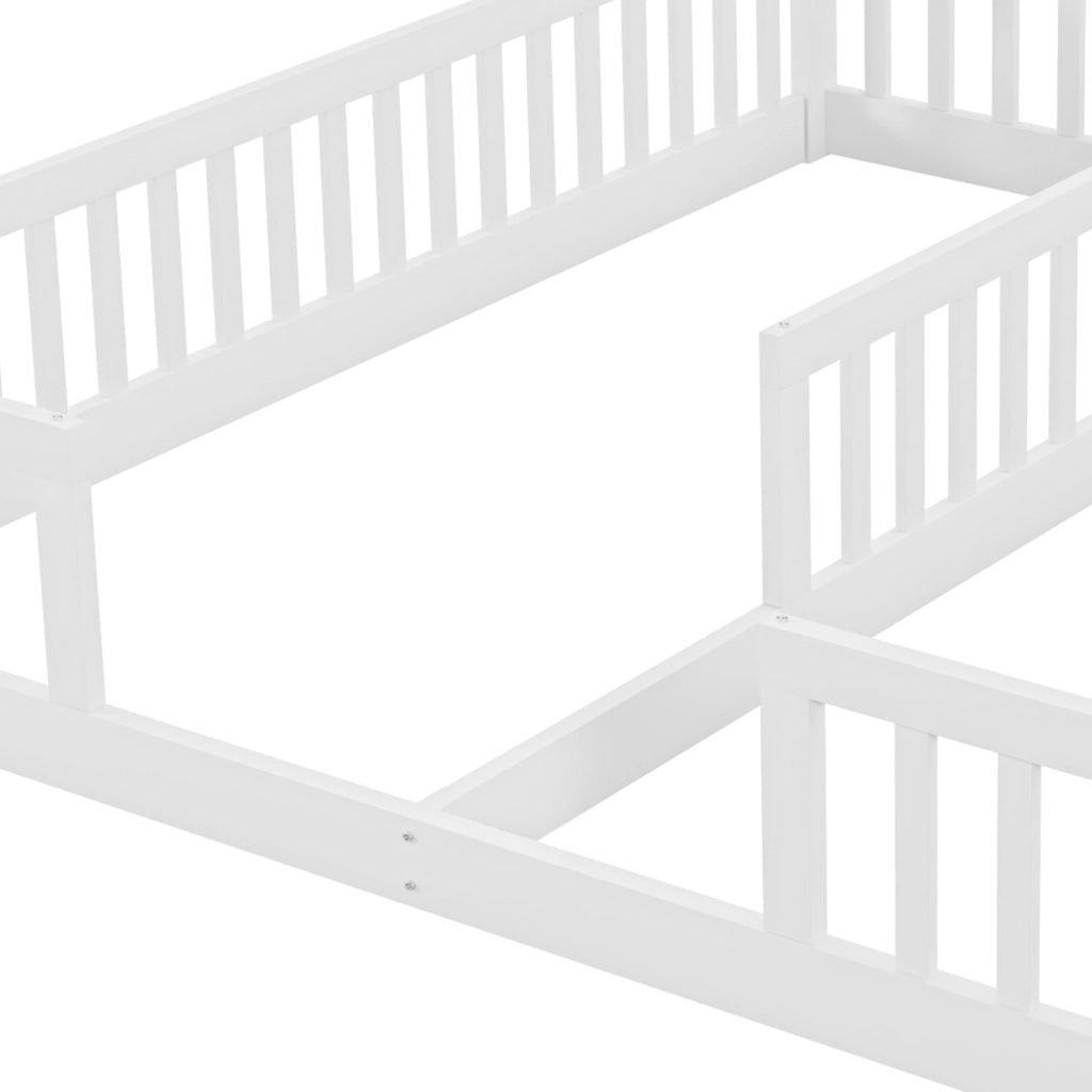 OKWISH Letto Bambini 90×200 cm, Letto Singolo con Spondine di Sicurezza, Struttura Doppia per 2 Bambini, senza Materasso, in Legno, Bianco