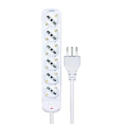 Multipresa Ciabatta Elettrica a 6 Posti 6 Prese Bipasso Schuko 10A/16A con Interruttore e Spina 10A Cavo 1.5 metri Bianco