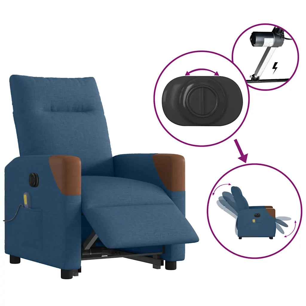 Poltrona Alzapersona Massaggi Elettrica Reclinabile Blu Tessuto 3324036