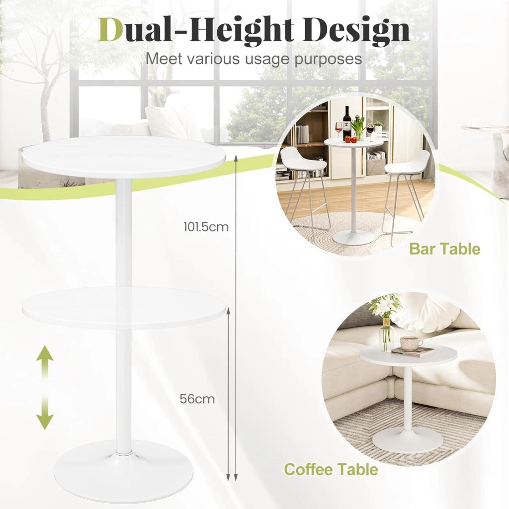 Tavolo da Bar Rotondo, Tavolo da Pub Bistrot con Altezza Regolabile e Base in Metallo, Tavolo da Cocktail in Stile Moderno per Soggiorno, Caffè e Ristorante (Bianco,1)