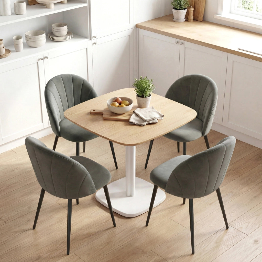 Set 2 Sedie da Pranzo 52x55x79 cm Imbottite con Schienale a Conchiglia in Velluto Grigio