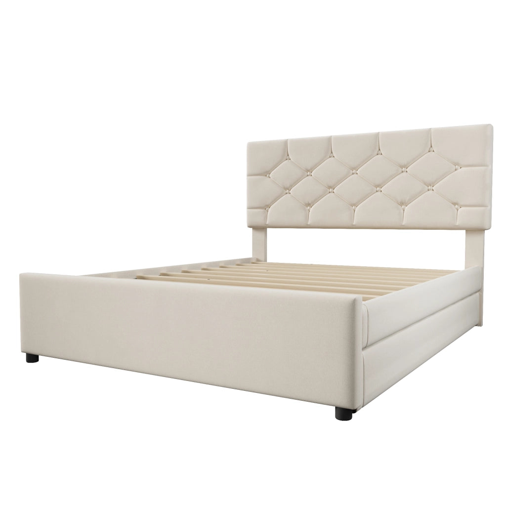 Letto Estraibile 140 x 200 cm; 2 Posti con Letto Estraibile 90 x 190 cm; senza Materasso; Velluto Beige