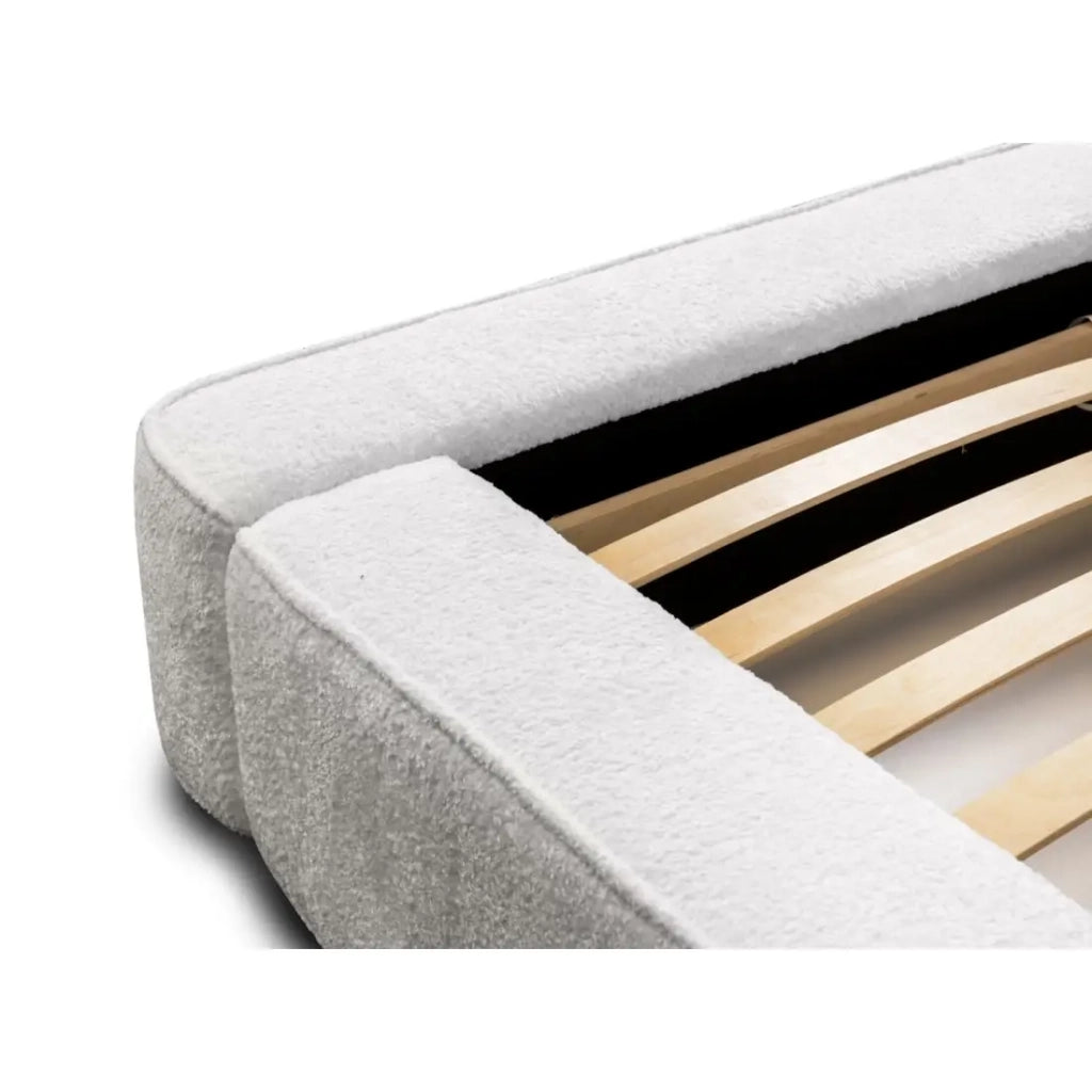 Lit coffre VELORA – Bianco alpino riccio – 180x200 cm – Tessuto velluto morbido – Rete sollevabile – Contenitore integrato