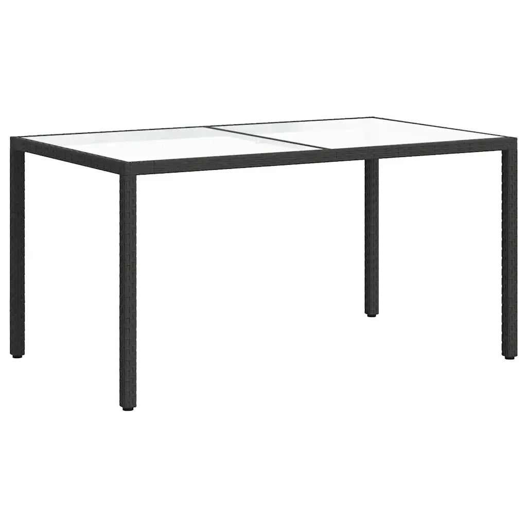 Tavolo Giardino 150x90x75 cm Vetro Temperato e Polyrattan Nero cod mxl 34446
