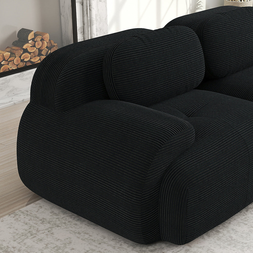 Divano 2 posti modulabile con chaise longue - Xylo - Velluto costato, antiscivolo, ergonomico, nero