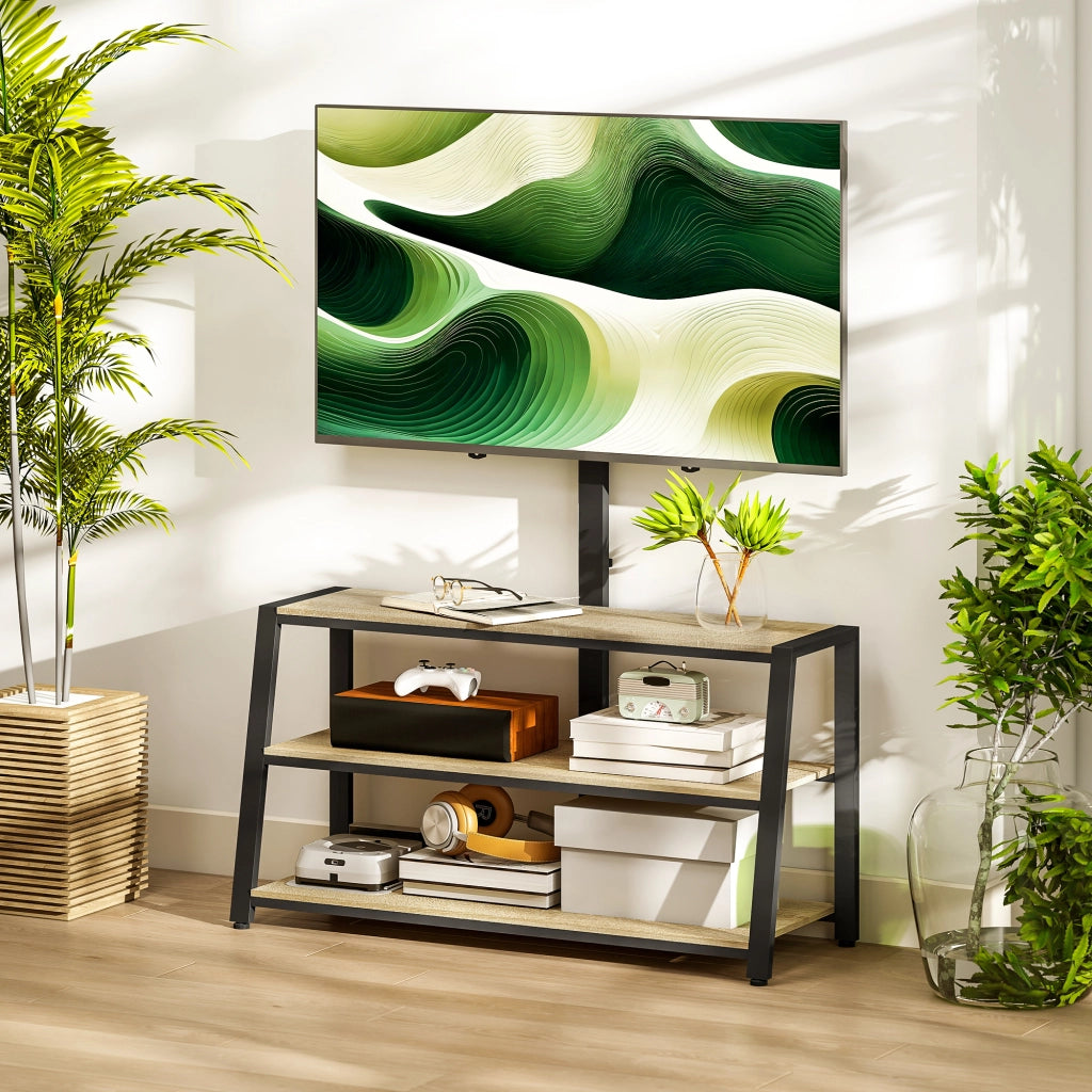 Mobile TV per TV 32-70 Pollici con Ripiani Aperte e Angolo Aggiustabile 35¡ã ¨C zephmum ¨C 108x41x135cm Effetto Legno Naturale