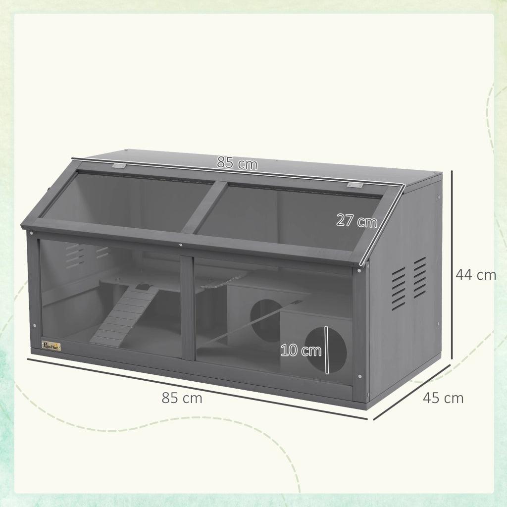 Gabbia per Criceti in Legno con Ponte Sospeso e Scala ¨C Minimal ¨C Grigio 84x45x44 cm