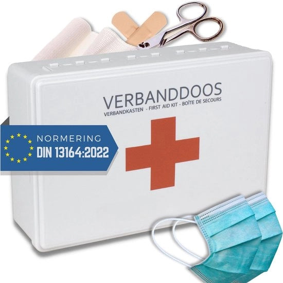 Kit di Pronto Soccorso - Scatola di Stoccaggio - Con Supporto alla Parete - Kit Completo - 44 Articoli di Pronto Soccorso