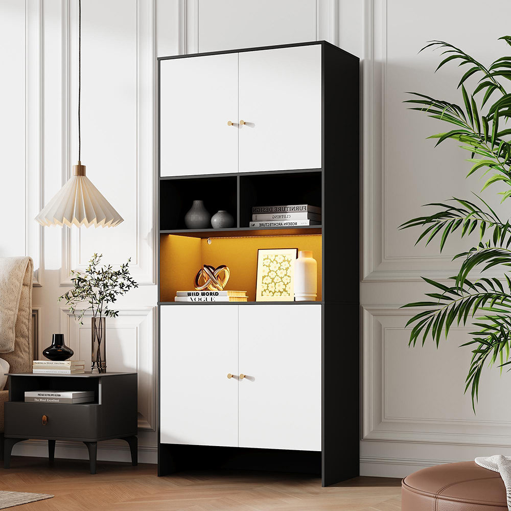 Armadio multifunzionale - Xylo - 80x40x185cm - Bicolore nero e bianco - 4 porte 3 scomparti