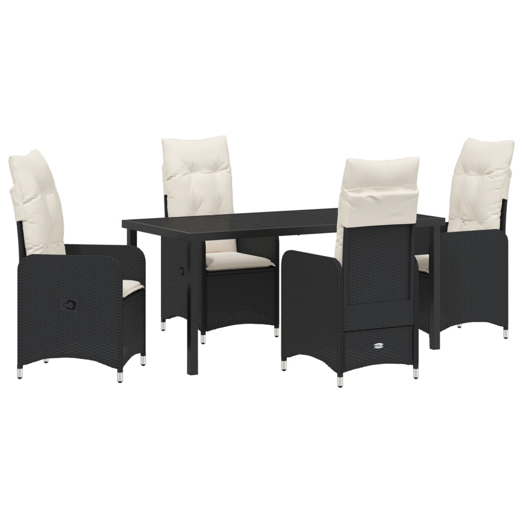 Set di 5 Pezzi per Pranzo da Giardino con Cuscini in Rattan Nero