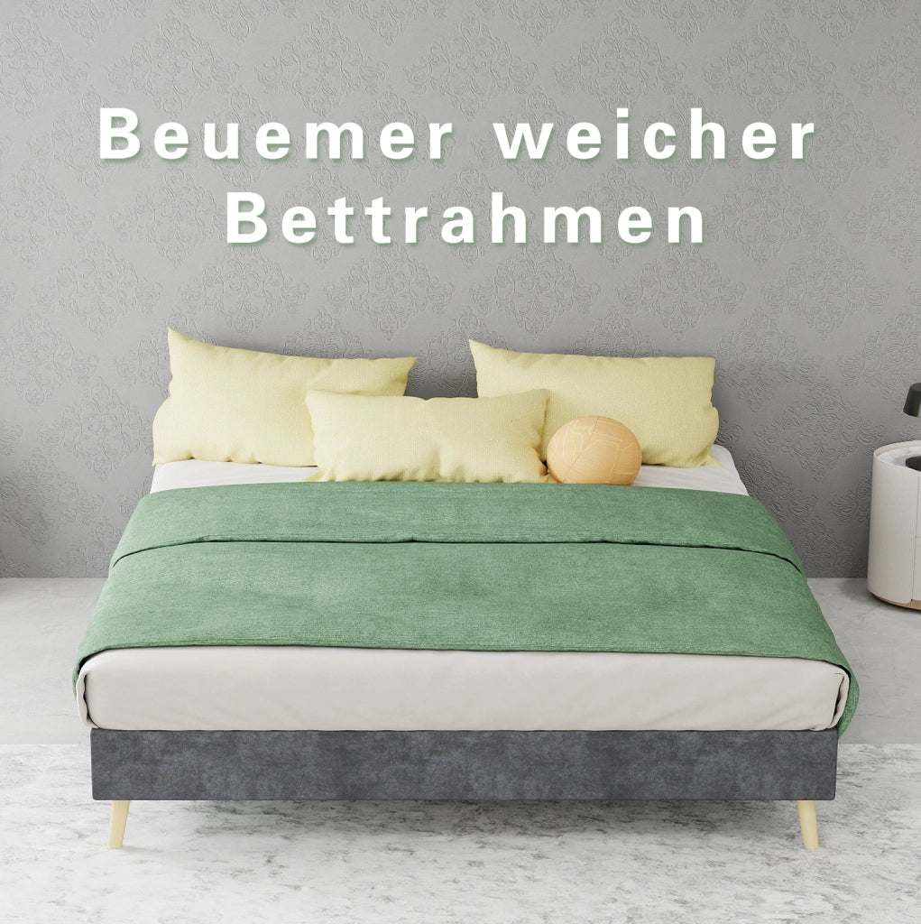 Struttura letto moderna in velluto, grigio, 140 x 200 cm