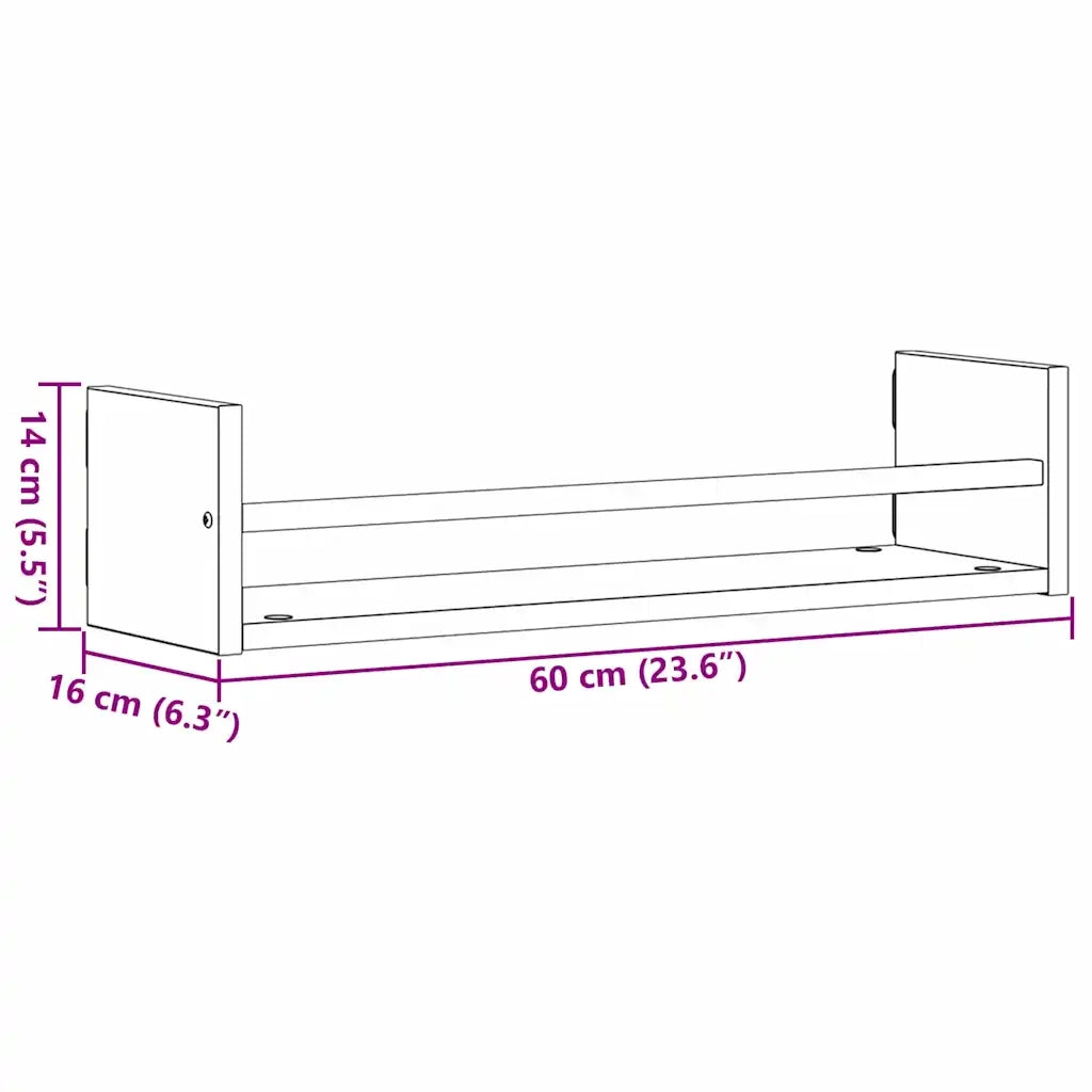 Scaffale da parete 2 pcs Rovere Nero 60 x 16 x 14 cm 869084