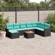 Set Divani da Giardino 9 pz con Cuscini Nero in Polyrattan 3226253