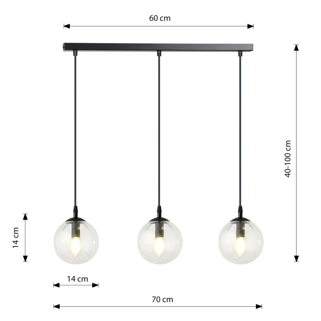 Lampadario Emibig COSMO 3 3xE14 nero vetro trasparente