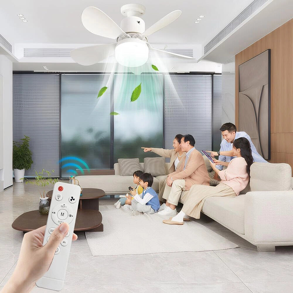 Lampadina LED E27 19W con Ventilatore 9W, Telecomando, Dimmerabile, CCT 3000K-4000K-6500K, 3 Velocità Regolabili