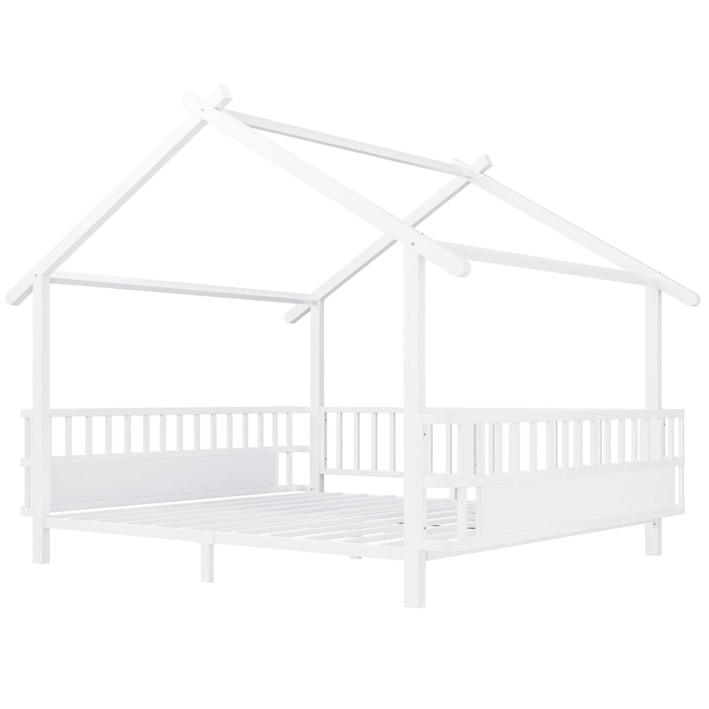 Letto a casetta 140x200 cm con sponde di sicurezza in metallo bianco