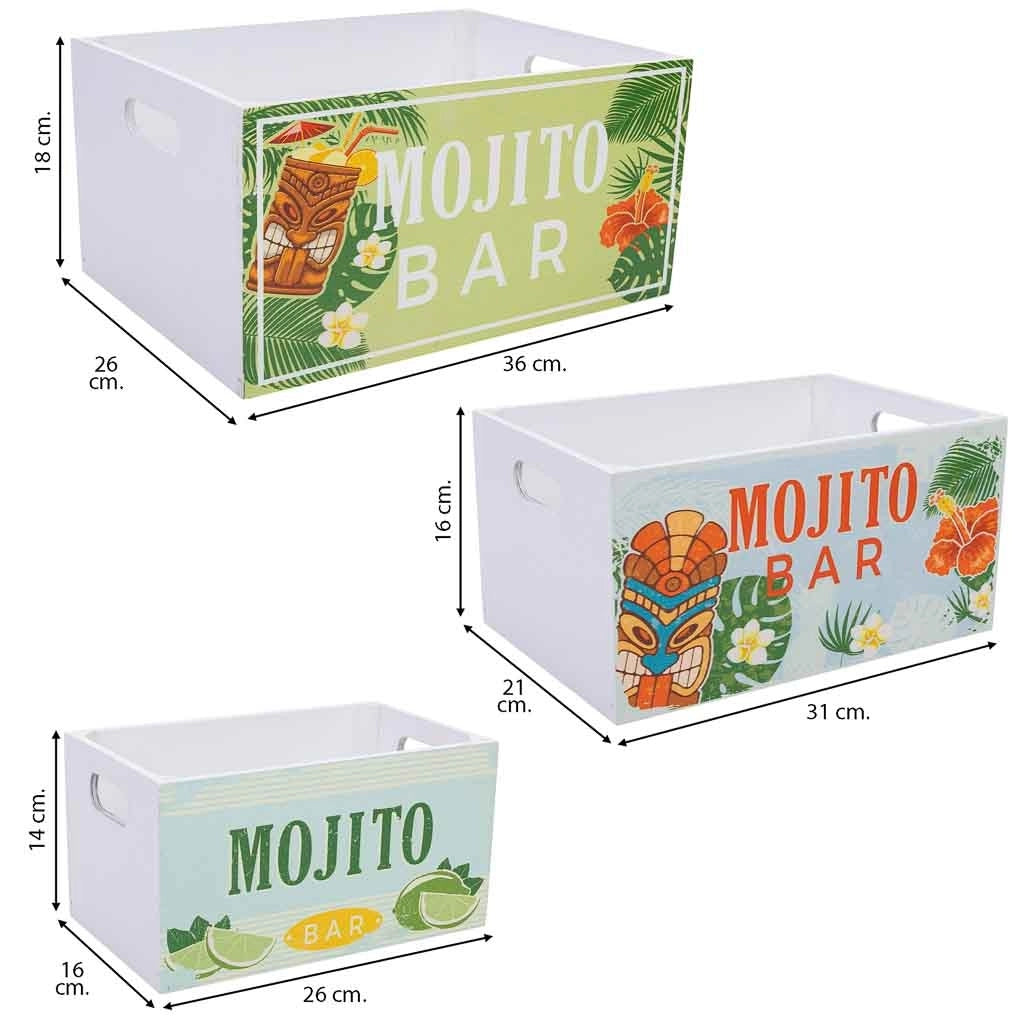 Cassettiera in legno stampata set 3 pz 36x26x18h-31x21x16h-26x16x14h cm