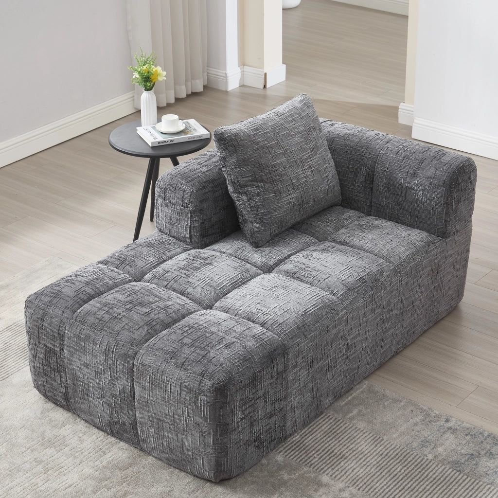 Divano chaise longue 158x90x60 cm in ciniglia grigia con tasche laterali